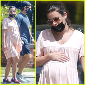 Pregnant Lea Michele Cradles Her Baby Bump During a Walk with Her Mom &amp; Husband