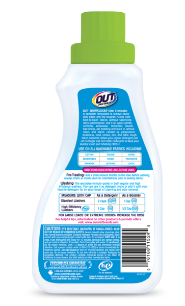 OUT ProWash Workwear Odor Eliminator Detergent Clothes Deodorizer Package Back; SKU OE01B